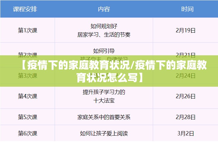 【疫情下的家庭教育状况/疫情下的家庭教育状况怎么写】